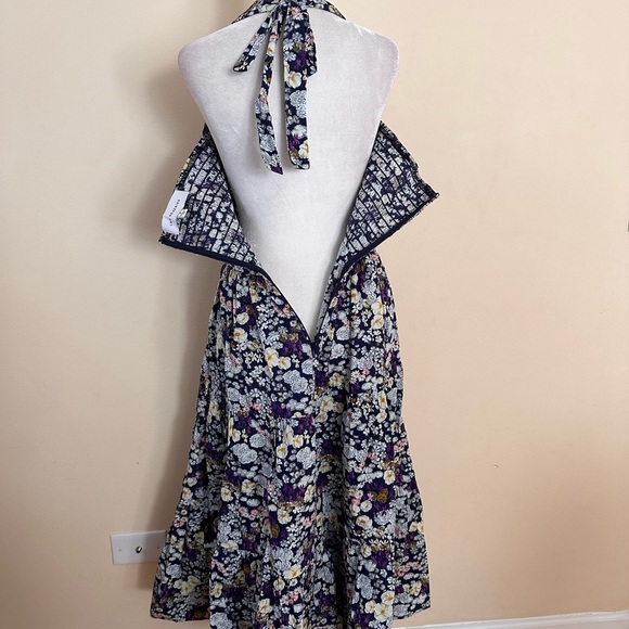 NWOT LES RÊVERIES Shirred Floral Fields Print Cotton Halter Midi Dress - Picture 6 of 8